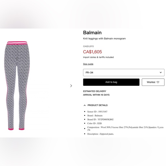 Balmain Pants - Balmain knit leggings with Balmain monogram NEW- size 42